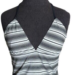 Apt. 9 Halter Top Women’s 10 Gray White V Neck Tank Backless Stretch Padded Bust